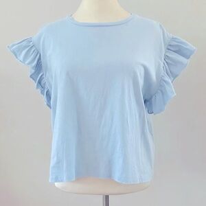 ZARA Short Sleeve Ruffle T-Shirt Slightly Cropped